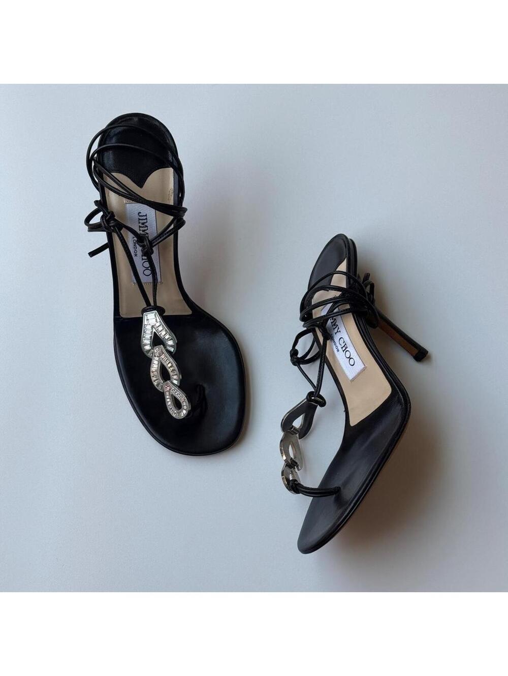 Jimmy Choo Black Crystal Heel Sandal